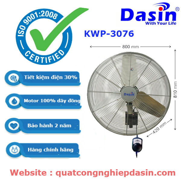 Quạt treo tường công nghiệp Dasin KWP 3076 chất lượng cao