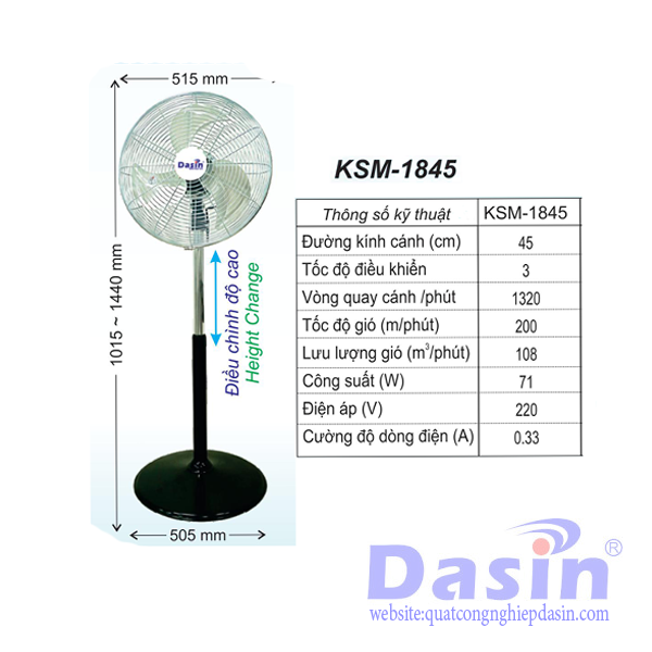 Quạt đứng công nghiệp Dasin KSM-1845 chính hãng giá rẻ chất lượng cao